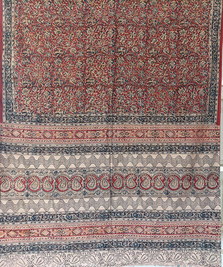 Red black border kalamkari cotton hand printed saree