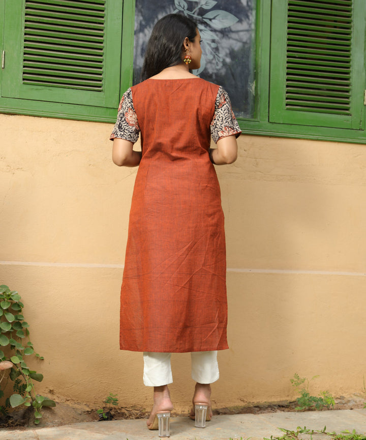 Rust multicolor handcrafted cotton kalamkari kurta