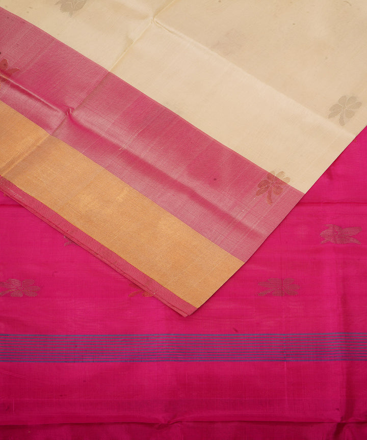 White pink silk handloom uppada saree