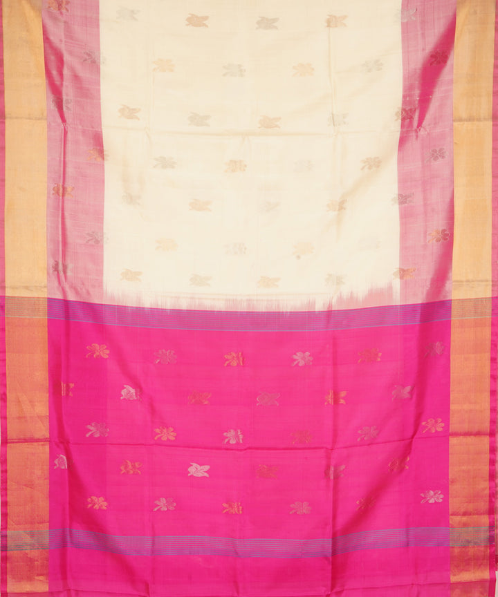 White pink silk handloom uppada saree