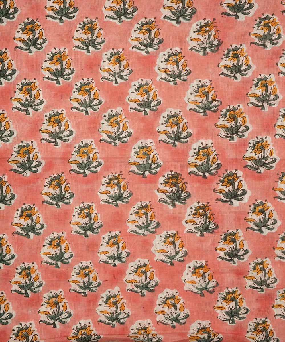 2.5 m peach cotton hand block printed sanganeri kurta material