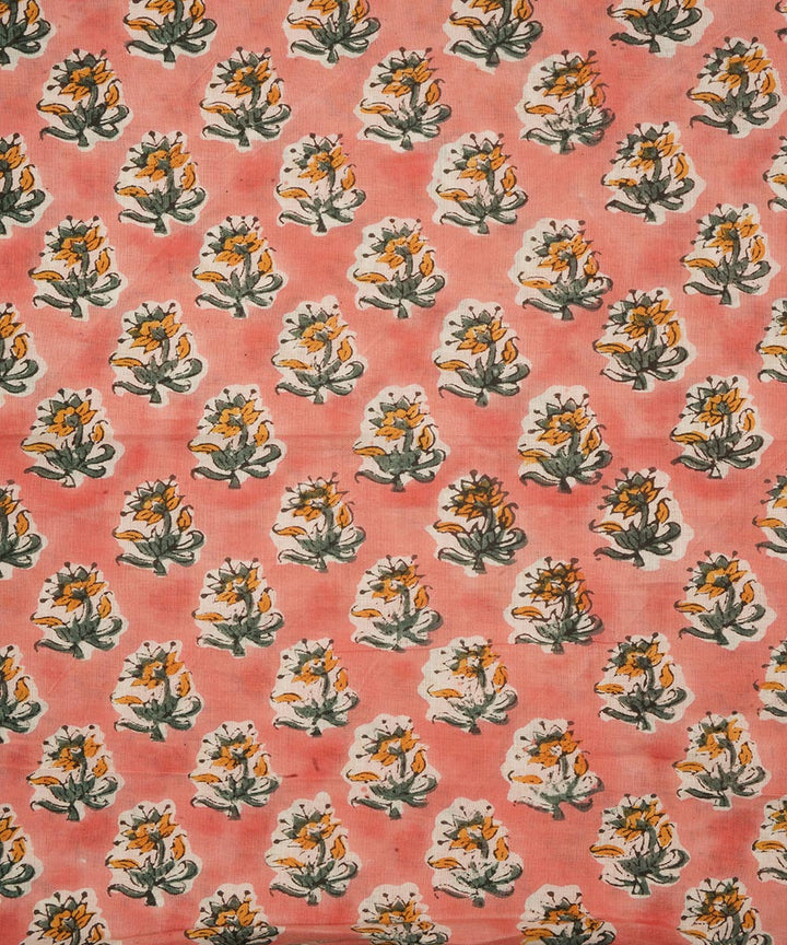 2.5 m peach cotton hand block printed sanganeri kurta material