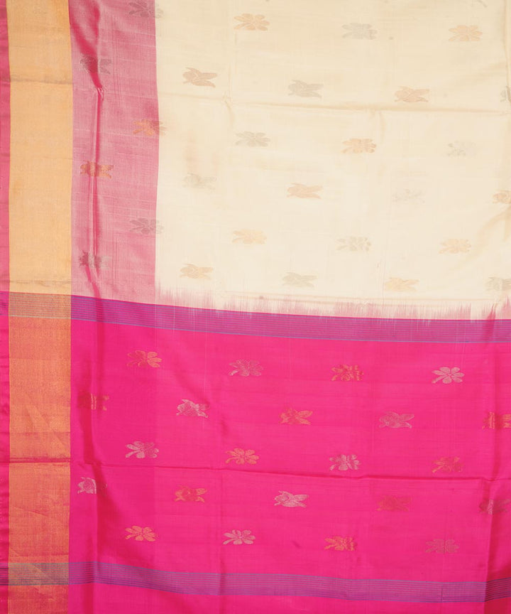White pink silk handloom uppada saree