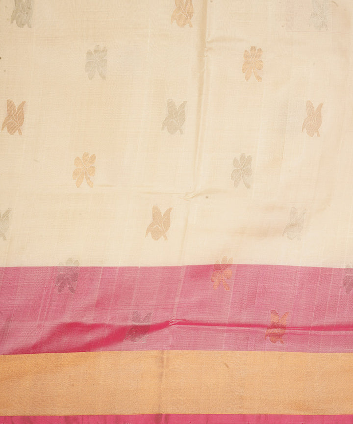 White pink silk handloom uppada saree