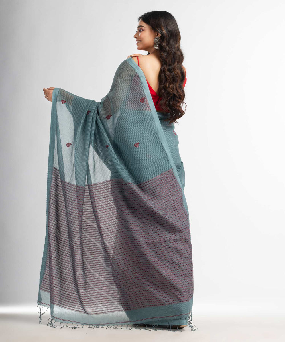 Goofy grey handwoven bengal cotton silk saree