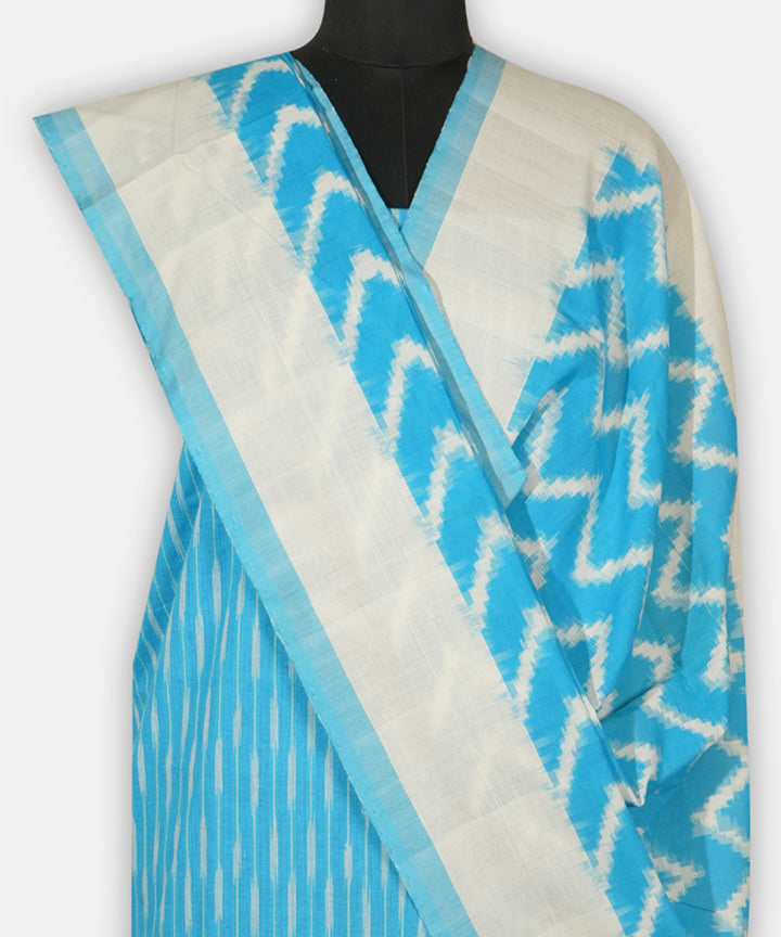 3pc Light blue white handwoven cotton pochampally ikat dress material