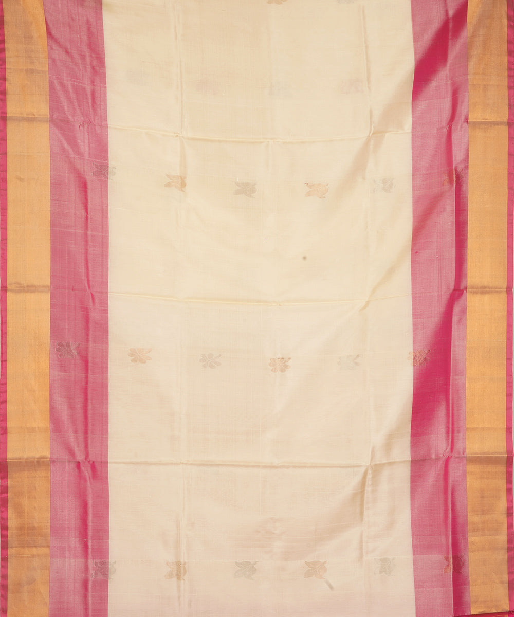 White pink silk handloom uppada saree