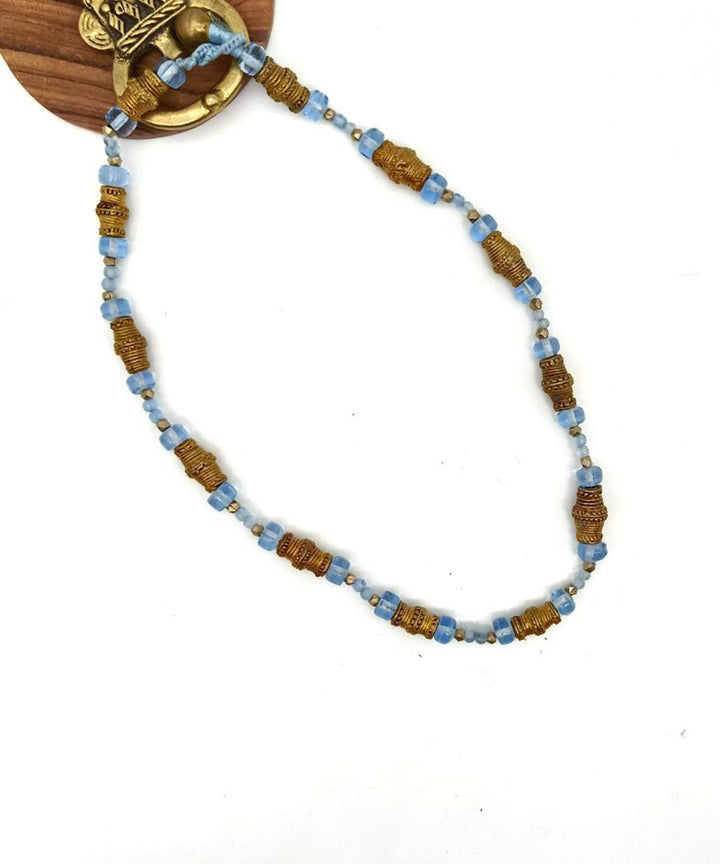 Blue Handcrafted Golden Brass & Glass Beads Necklace