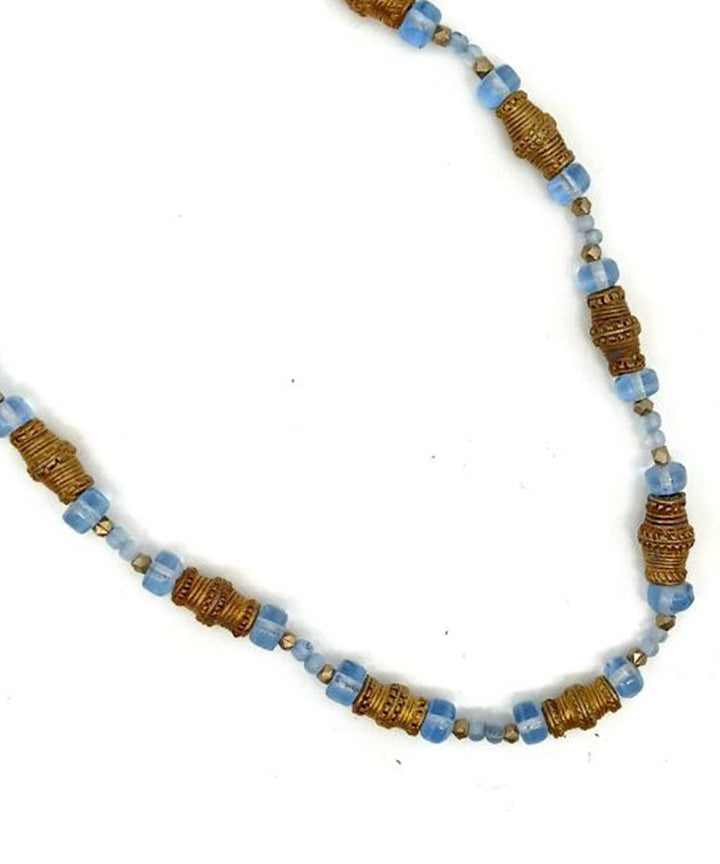 Blue Handcrafted Golden Brass & Glass Beads Necklace
