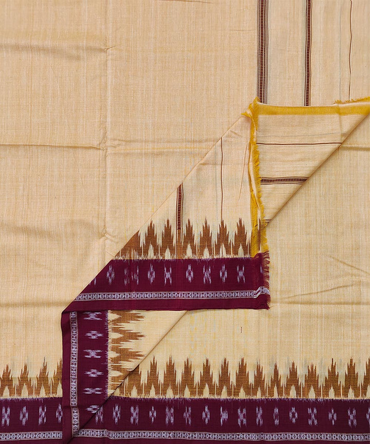 Yellow maroon handwoven cotton sambalpuri dhoti