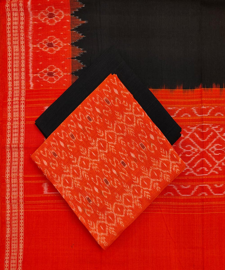 3pcs orange black handwoven cotton sambalpuri dress material