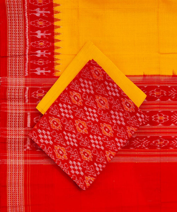 3pcs red yellow handwoven sambalpuri cotton dress material