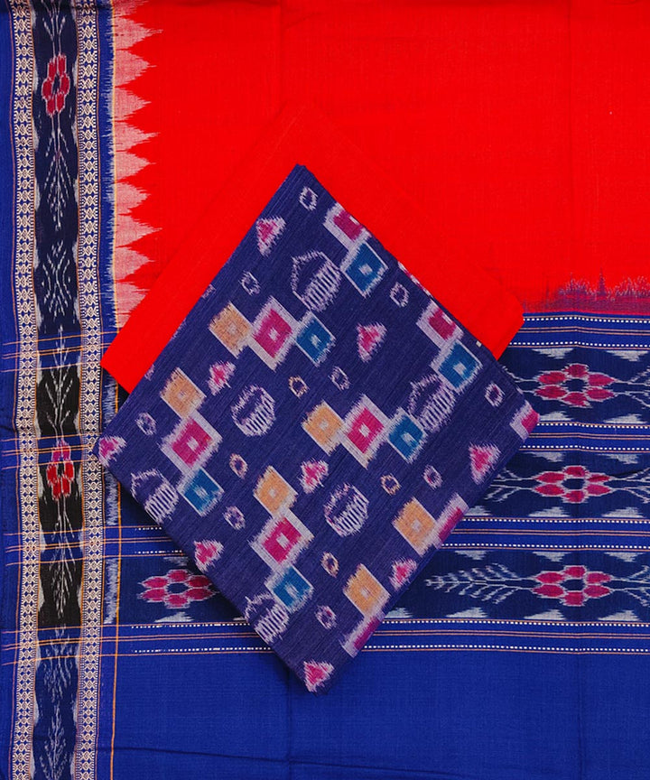 3pcs navy blue red handwoven cotton sambalpuri dress material