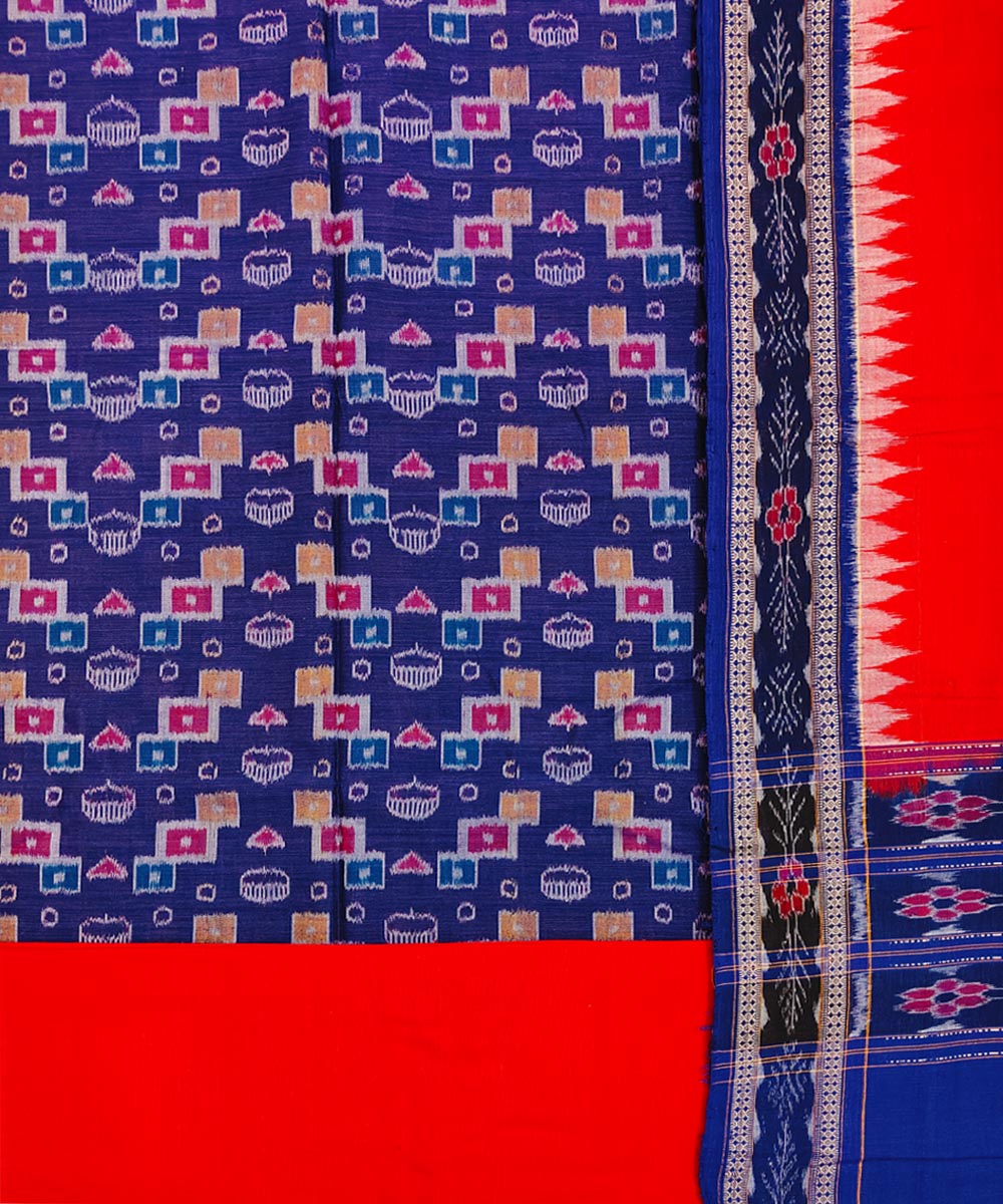 3pcs navy blue red handwoven cotton sambalpuri dress material