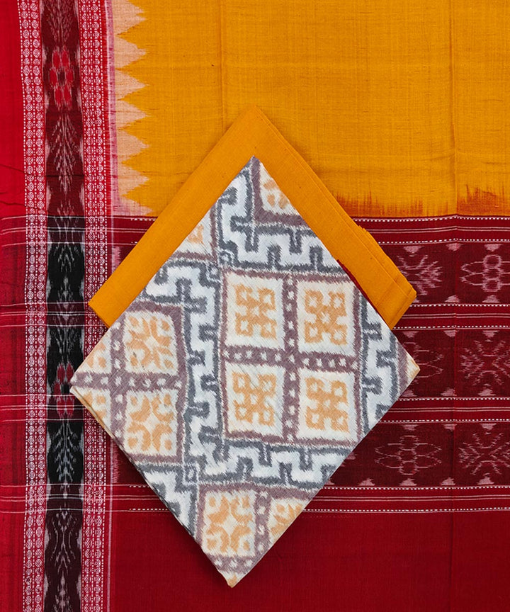 3pcs grey yellow handwoven cotton sambalpuri dress material