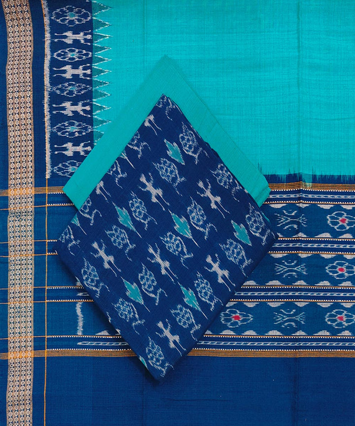 3pcs navy blue rama green handwoven cotton sambalpuri dress material