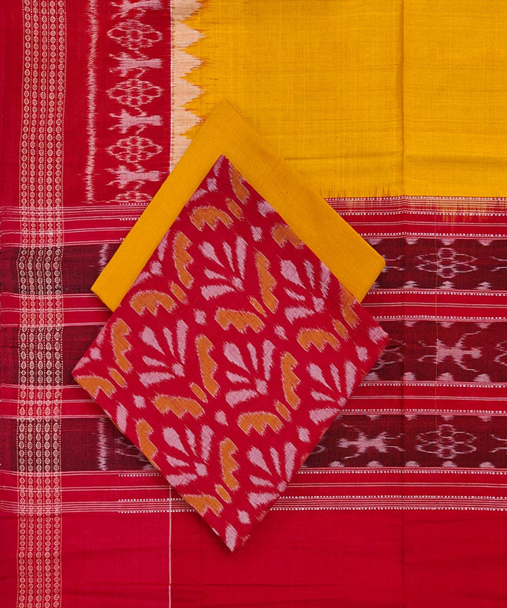 3pcs red yellow handwoven cotton sambalpuri dress material