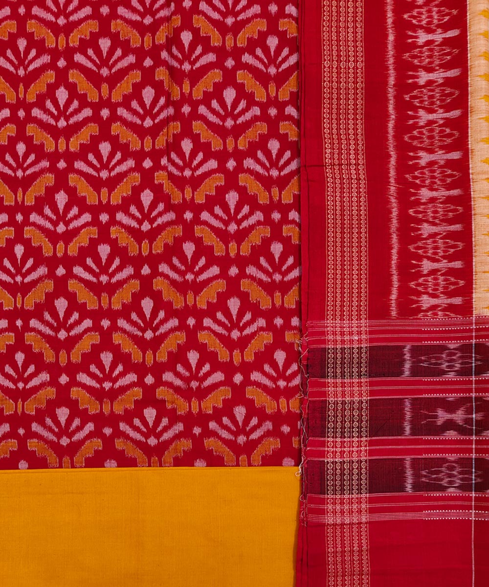 3pcs red yellow handwoven cotton sambalpuri dress material