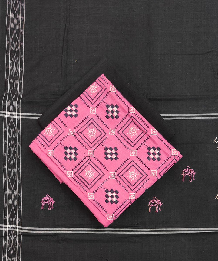 3pcs pink black cotton handwoven bomkai dress material