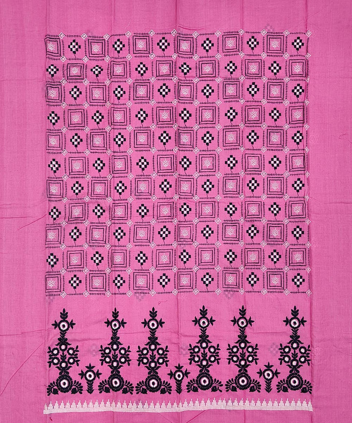 3pcs pink black cotton handwoven bomkai dress material