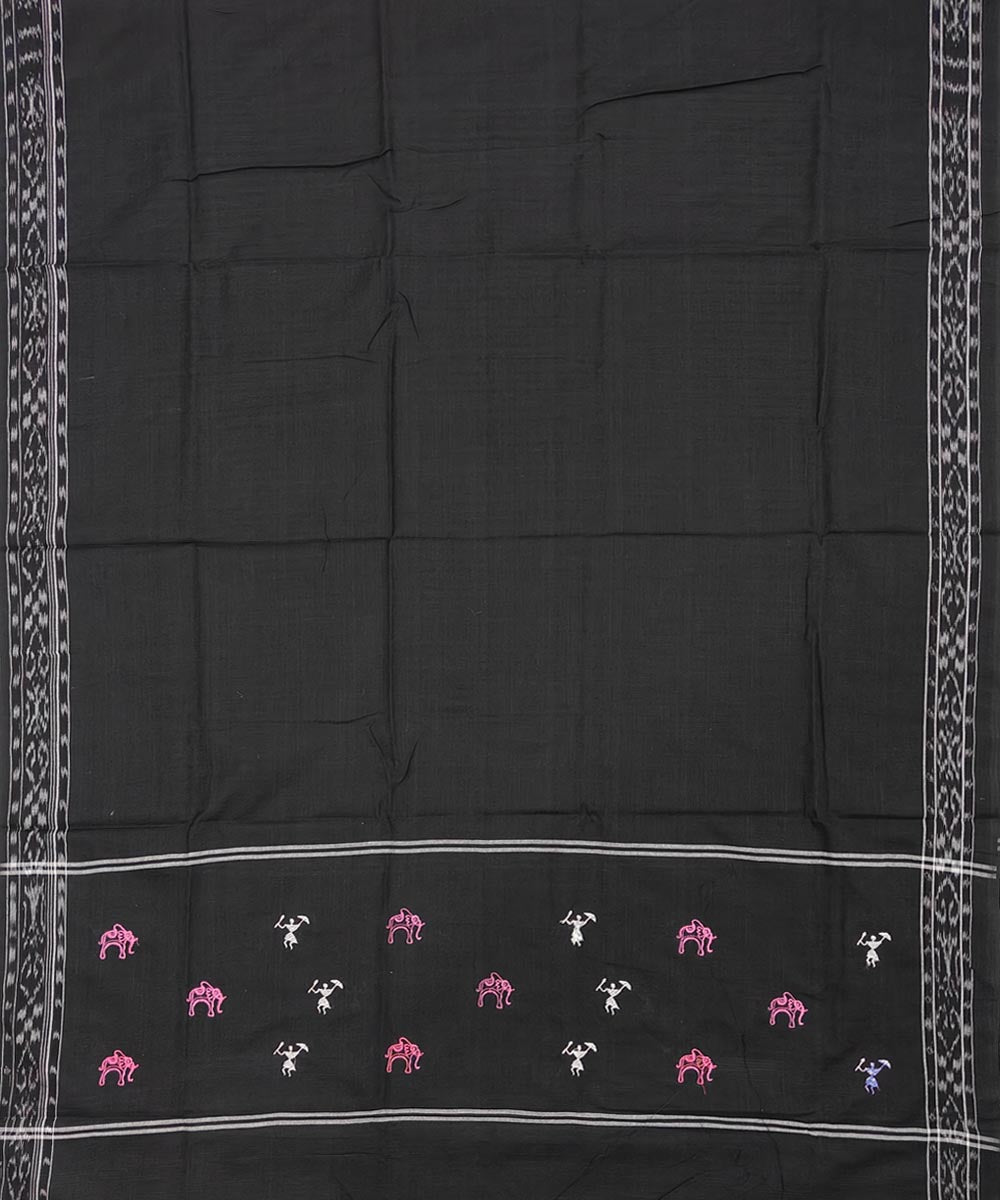 3pcs pink black cotton handwoven bomkai dress material