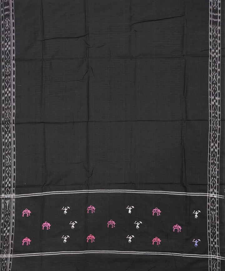 3pcs pink black cotton handwoven bomkai dress material