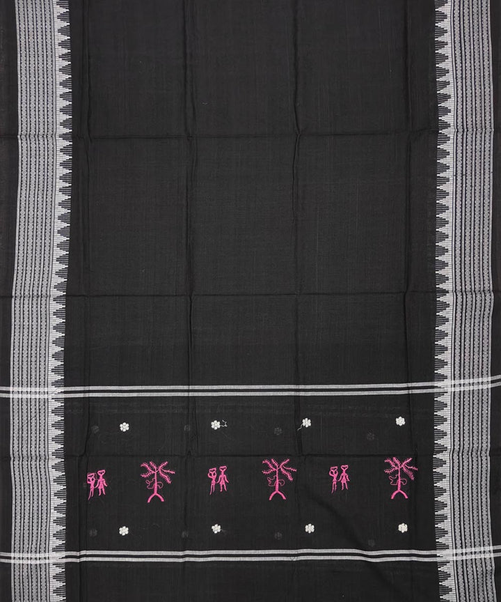 3pcs pink black handwoven cotton bomkai dress material