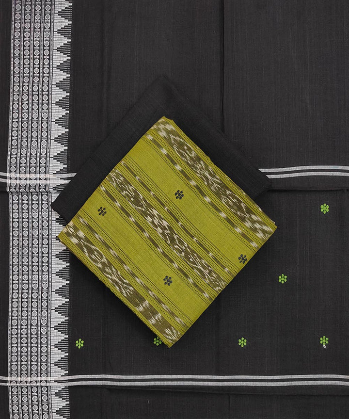 3pcs olive green black handwoven cotton bomkai dress material