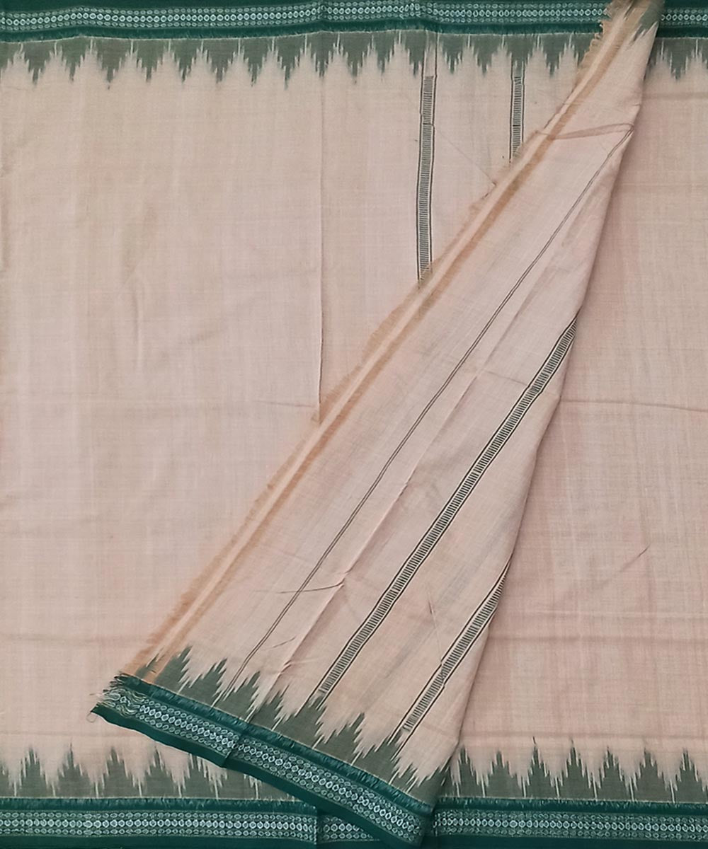 Beige green handwoven cotton sambalpuri dhoti