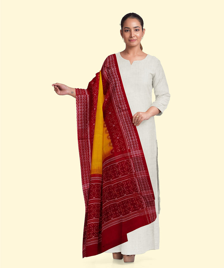 Yellow red handwoven cotton sambalpuri dupatta