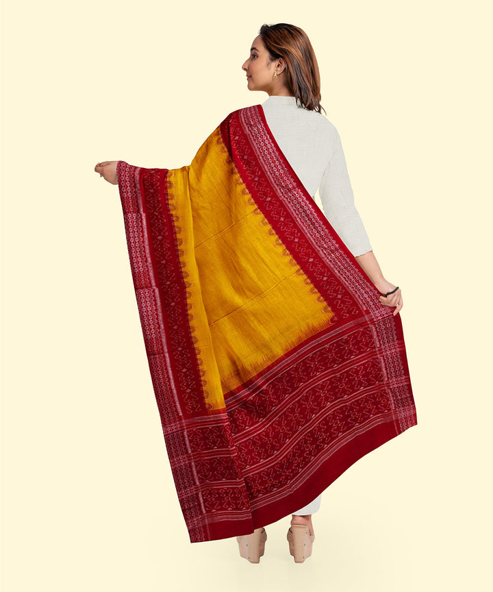 Yellow red handwoven cotton sambalpuri dupatta