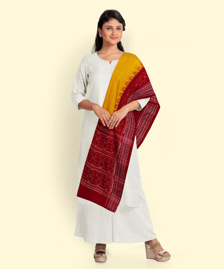 Yellow red handwoven cotton sambalpuri dupatta