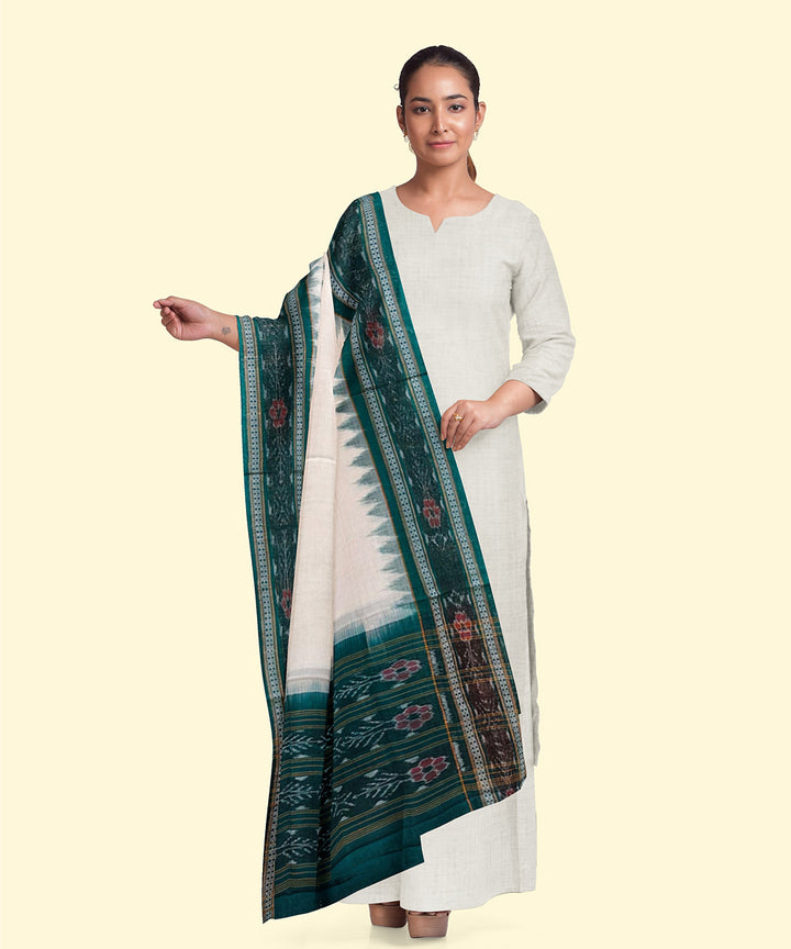 White green handwoven cotton sambalpuri dupatta