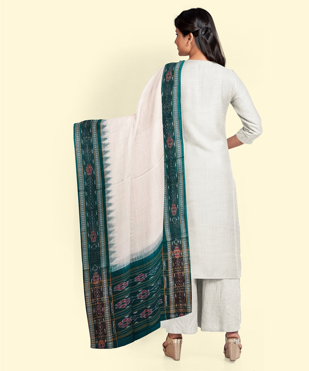 White green handwoven cotton sambalpuri dupatta