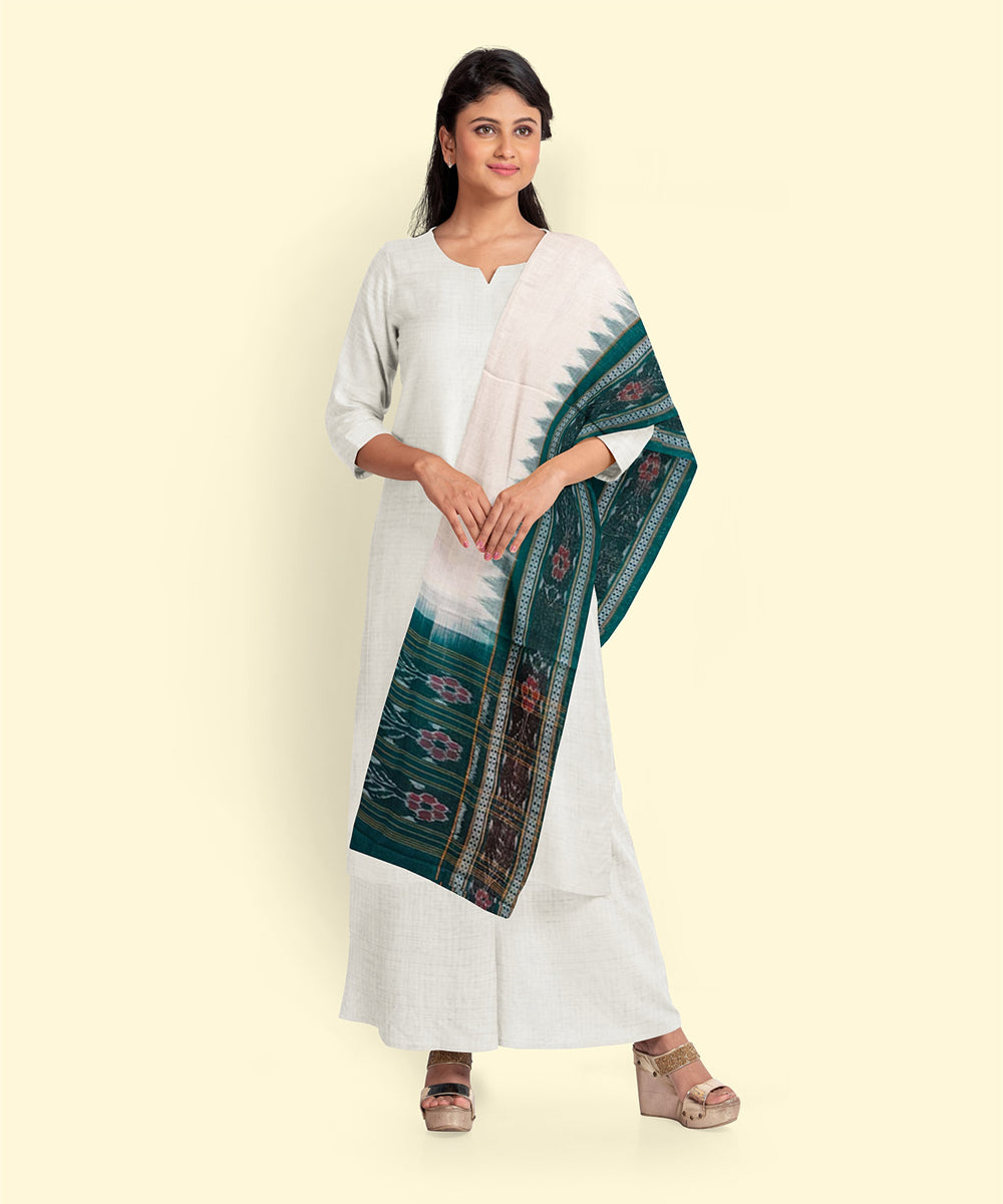 White green handwoven cotton sambalpuri dupatta