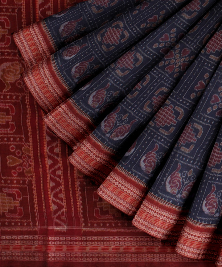 Navy blue maroon cotton handloom sambalpuri saree