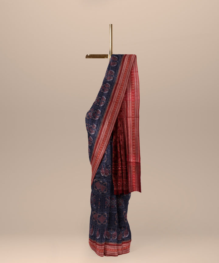 Navy blue maroon cotton handloom sambalpuri saree