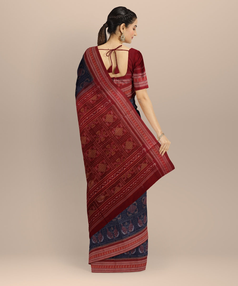 Navy blue maroon cotton handloom sambalpuri saree