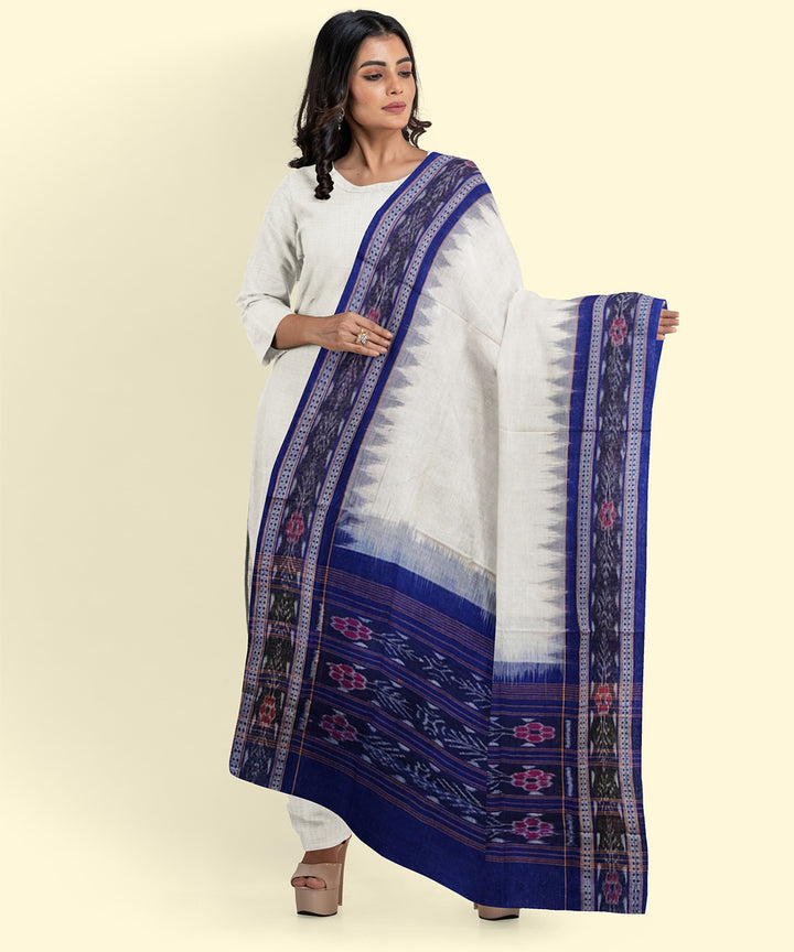 White blue handwoven sambalpuri cotton dupatta