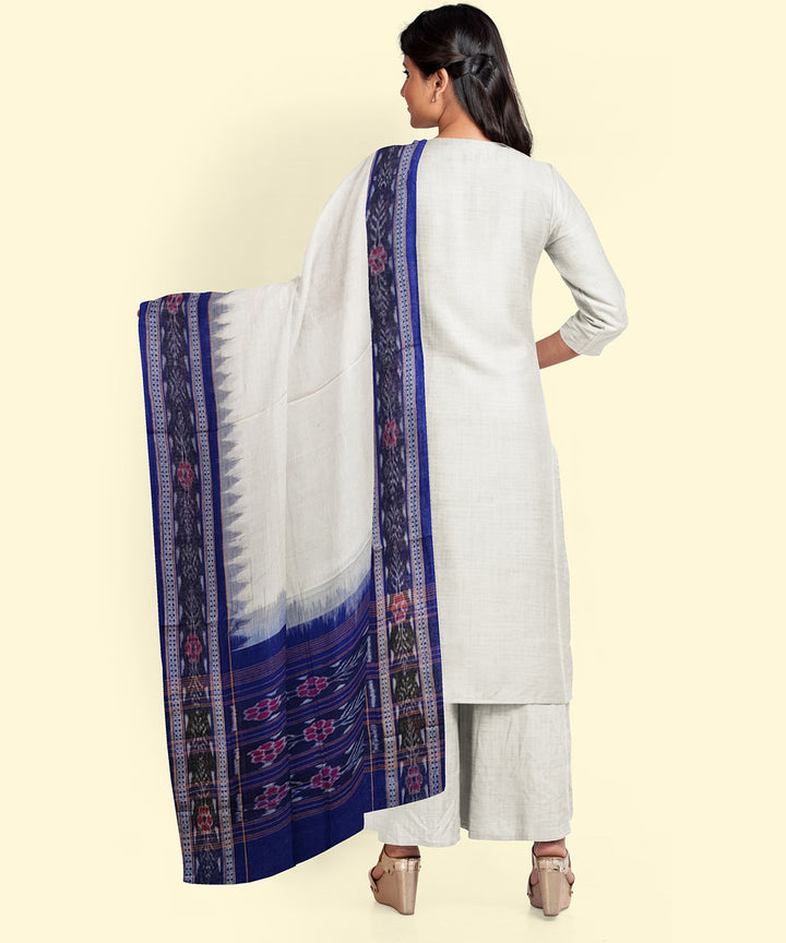 White blue handwoven sambalpuri cotton dupatta