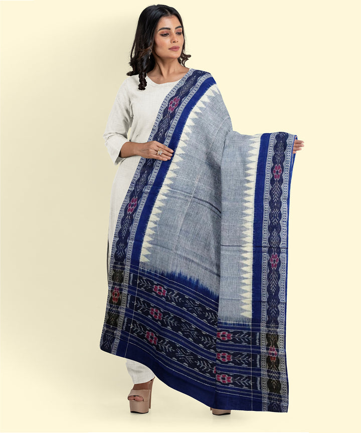 Grey blue handwoven cotton sambalpuri dupatta