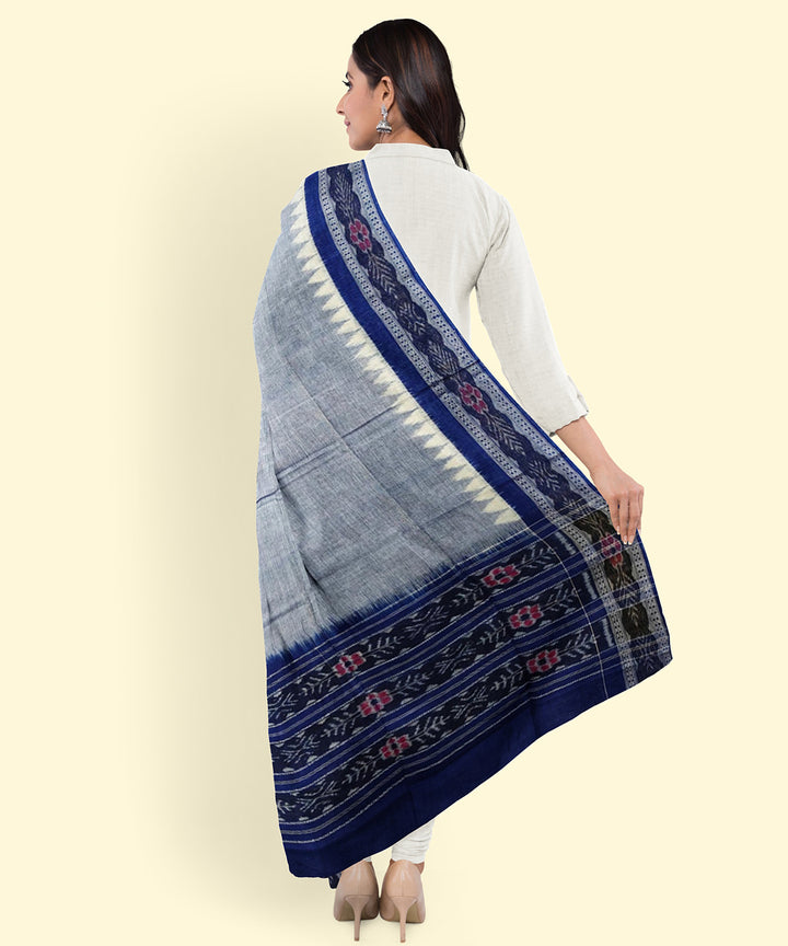 Grey blue handwoven cotton sambalpuri dupatta