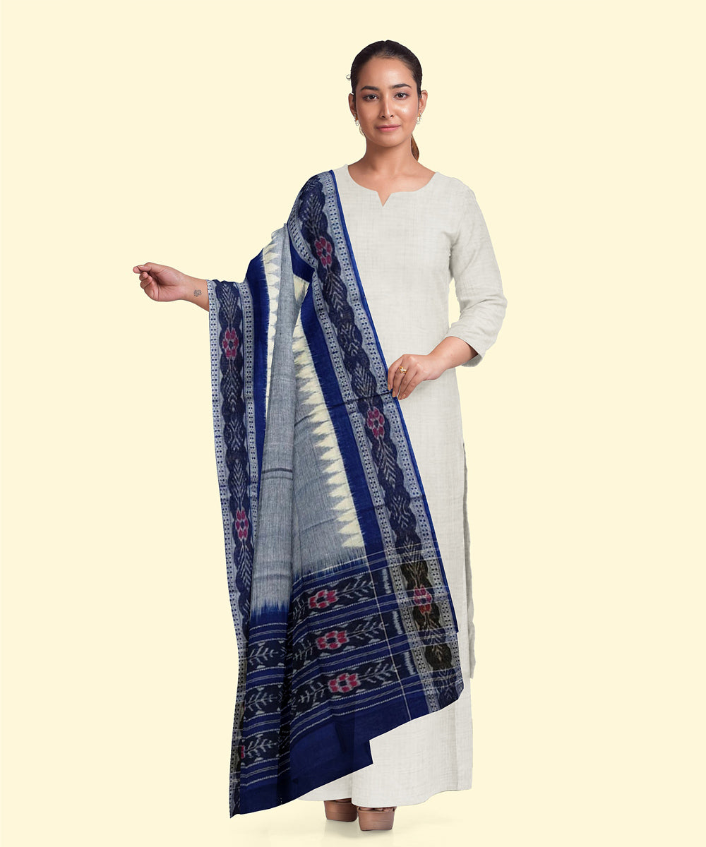 Grey blue handwoven cotton sambalpuri dupatta