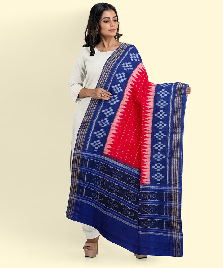 Red blue cotton handwoven sambalpuri dupatta