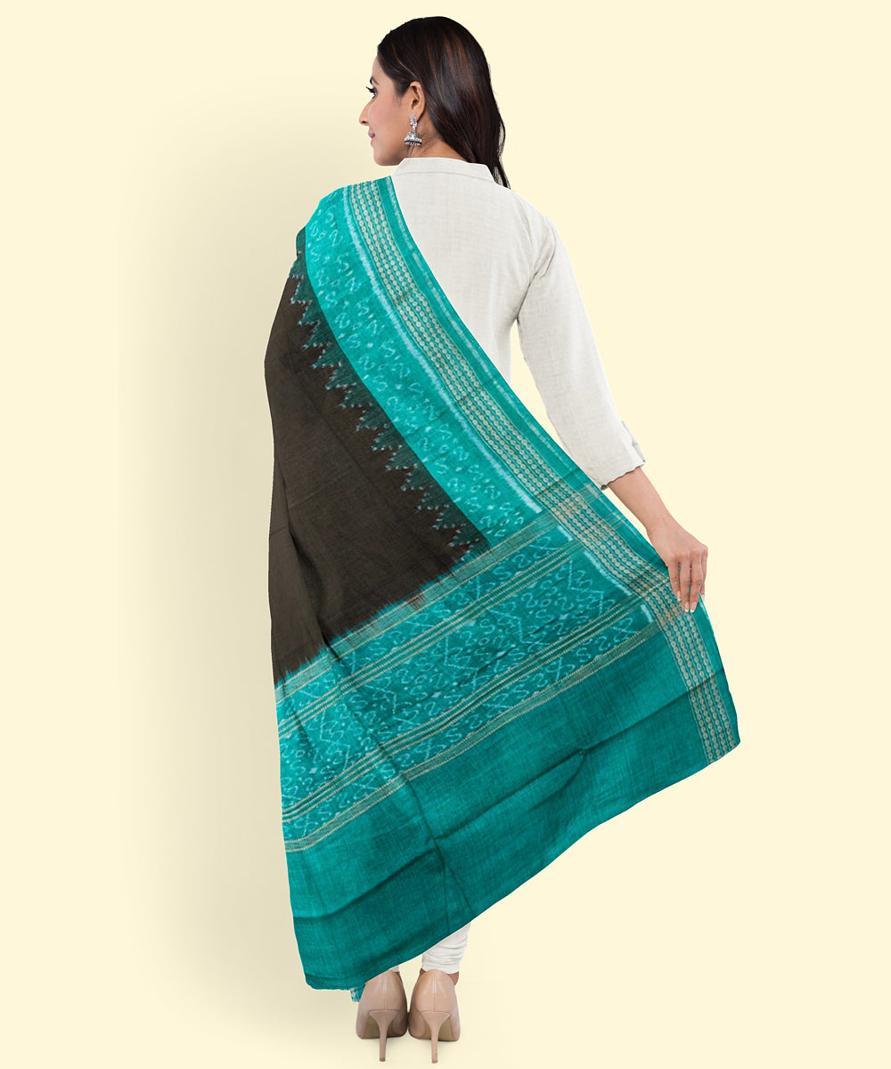 Black light green handwoven cotton sambalpuri dupatta