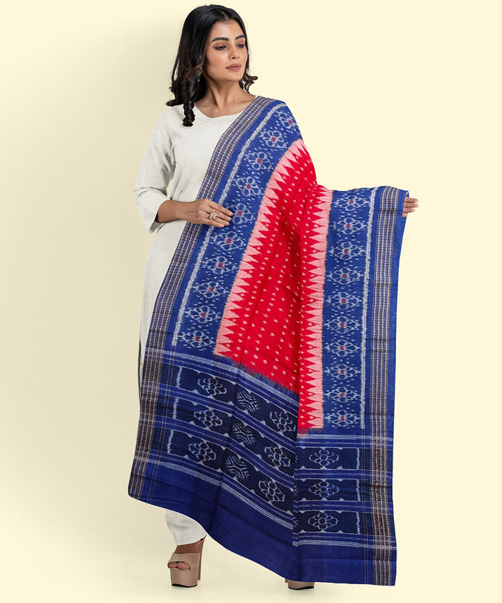 Red blue handwoven cotton sambalpuri dupatta