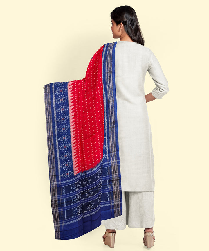 Red blue handwoven cotton sambalpuri dupatta