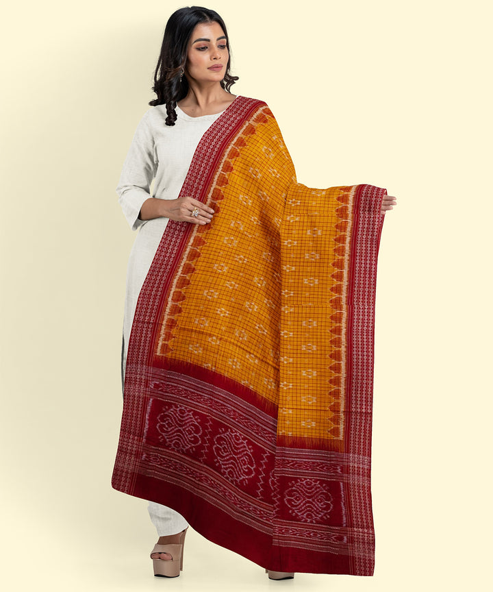 Yellow maroon handwoven cotton sambalpuri dupatta