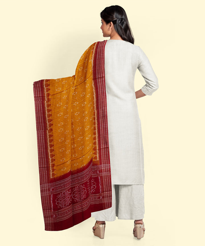 Yellow maroon handwoven cotton sambalpuri dupatta