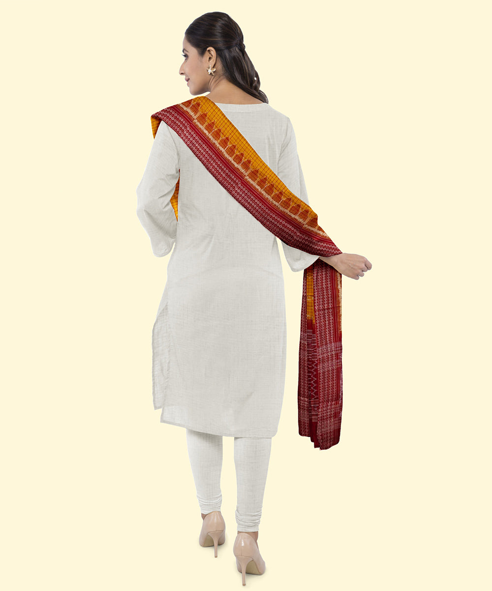 Yellow maroon handwoven cotton sambalpuri dupatta